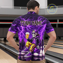Load image into Gallery viewer, Custom Funny Beer Skull Purple Bowling Shirt for Men Bowling Team Jersey Bowling League HNT296