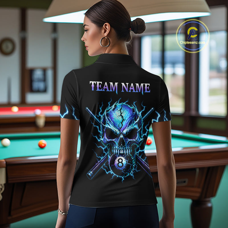 Custom Blue Flame Skull 8 Ball Cracked Billiard Shirt for Women Billiard Team Jersey Billiard League NNT184