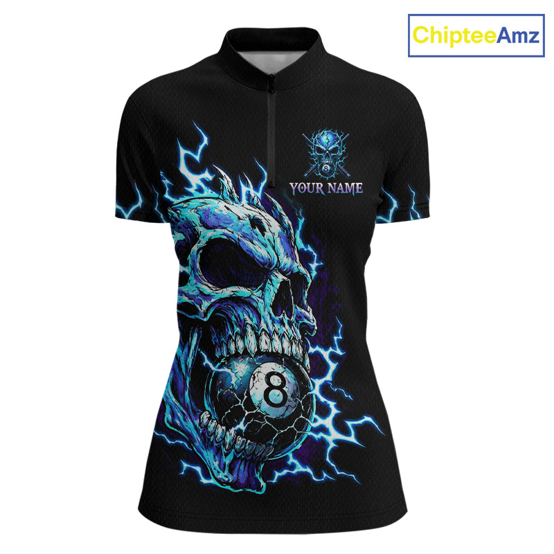 Custom Blue Flame Skull 8 Ball Cracked Billiard Shirt for Women Billiard Team Jersey Billiard League NNT184