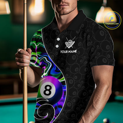 Custom Green Neon Wave 8 Ball Billiard Shirts for Men Billiard Team Jerseys Billiard League NNT271