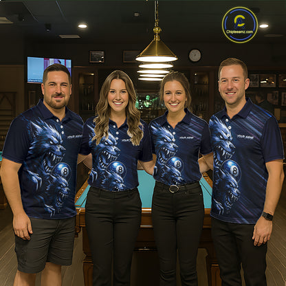 Custom Blue Wolf 8 Ball Billiard Shirts for Women Billiard Team Jerseys Billiard League NNT274