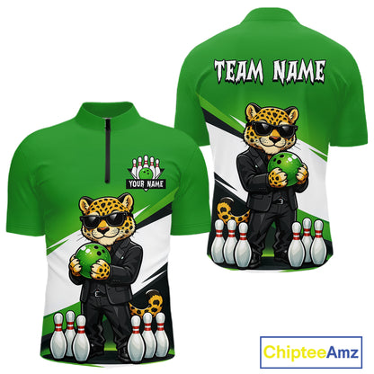 Custom Funny Leopard Bowling Jersey for Men Bowling Team Shirts Bowling League Polo & 1/4 Zip HNT497