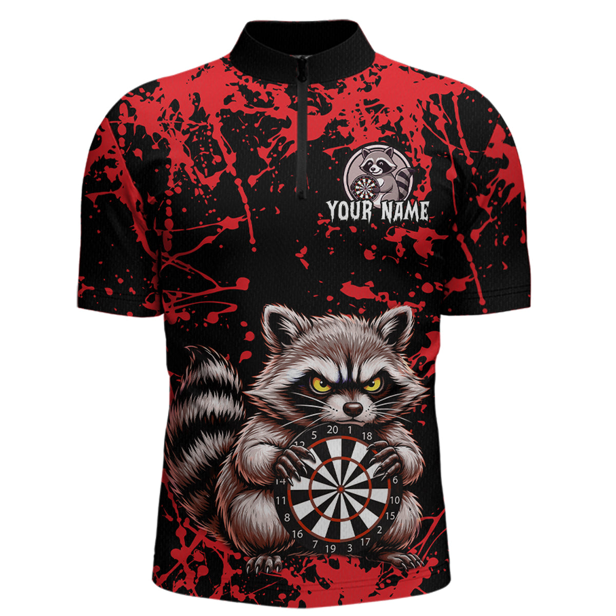 Custom Red Raccoon Funny Dart Shirt Dart Team Jersey for Men Dartboard Polo & 1/4 Zip Shirts NNT170