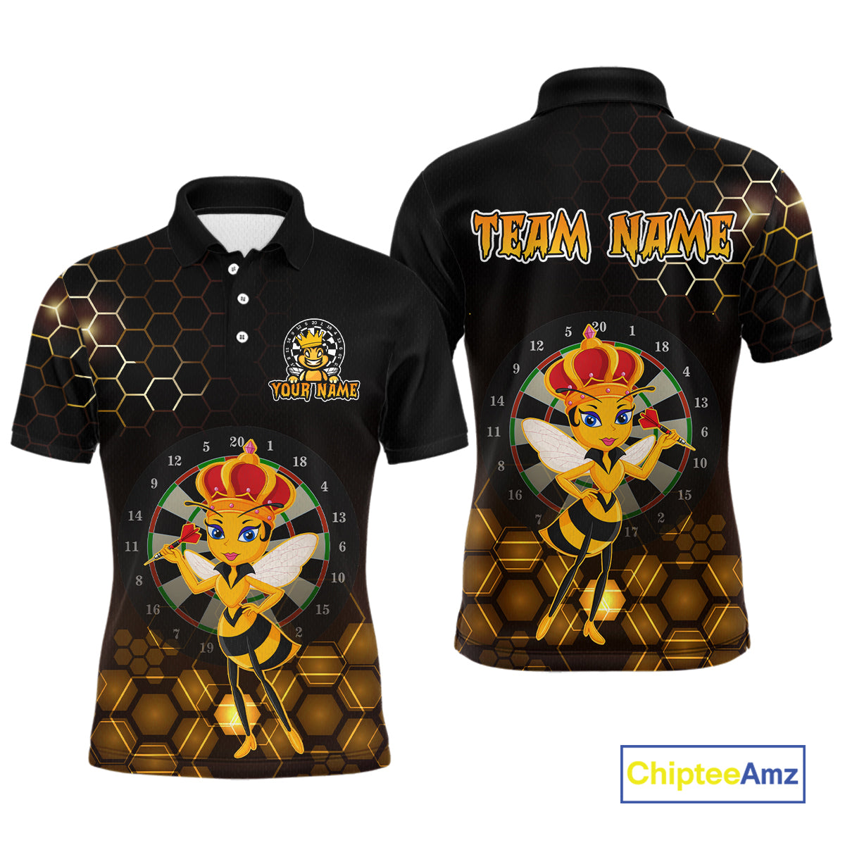 Custom Funny Queen Bee Dart Shirt Dart Team Jersey for Men Dartboard Polo & 1/4 Zip Shirts NNT165