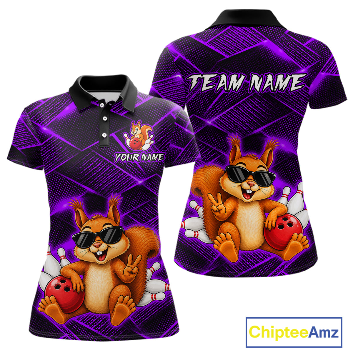 Purple Squirrel Funny Custom Bowling Jersey for Women Bowling Team Shirts Bowling League HNT304