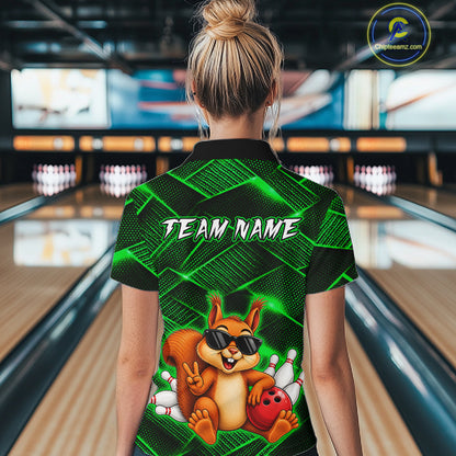 Green Squirrel Funny Custom Bowling Jersey for Women Bowling Team Shirts Bowling League HNT304