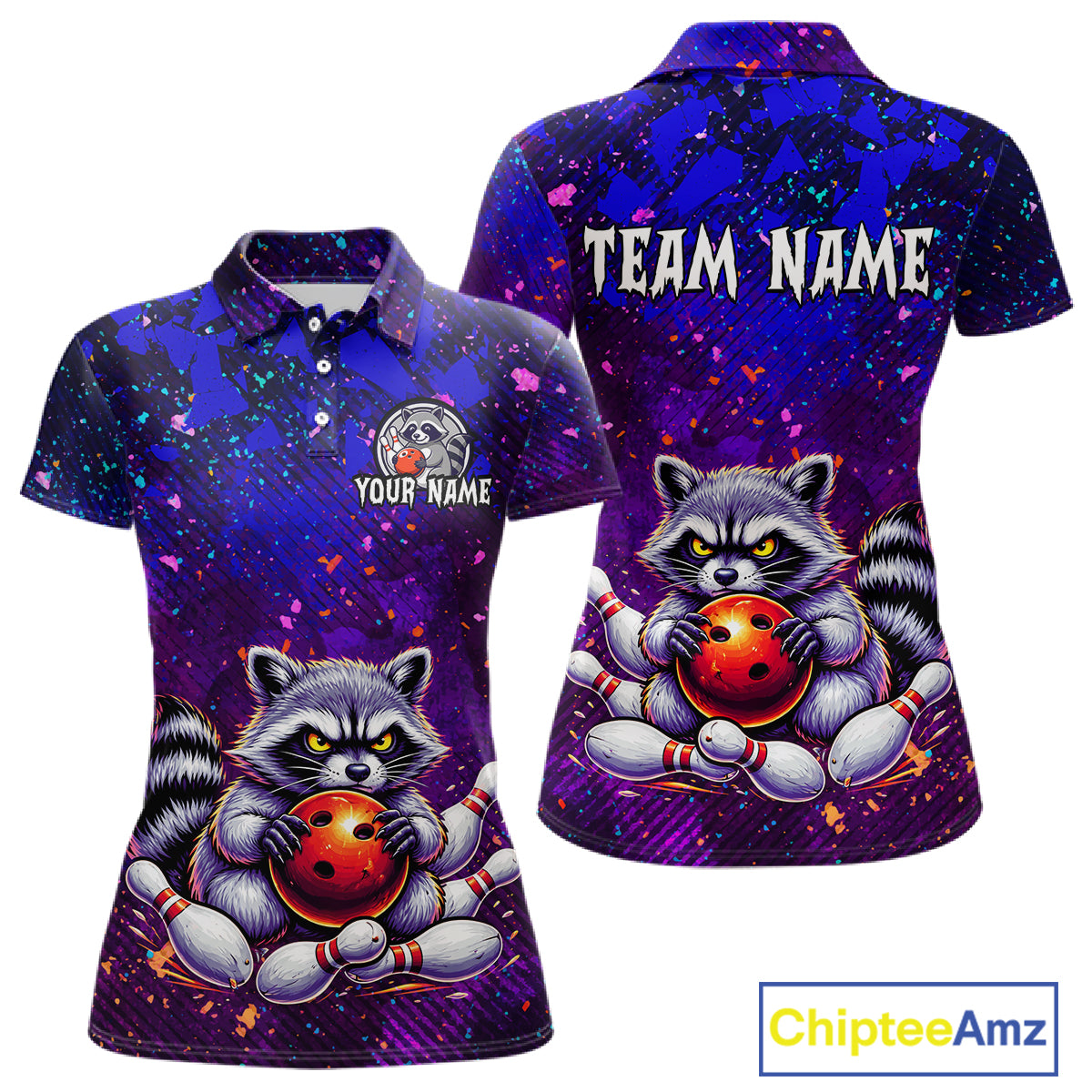 Custom Funny Raccoon Bowling Jersey for Women Bowling Tournament Polo & 1/4 Zip Bowling Team Shirts HNT216