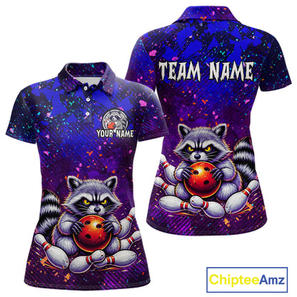 Custom Funny Raccoon Bowling Jersey for Women Bowling Tournament Polo & 1/4 Zip Bowling Team Shirts HNT216