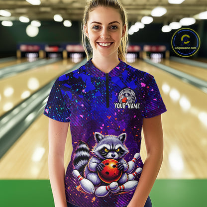 Custom Funny Raccoon Bowling Jersey for Women Bowling Tournament Polo & 1/4 Zip Bowling Team Shirts HNT216