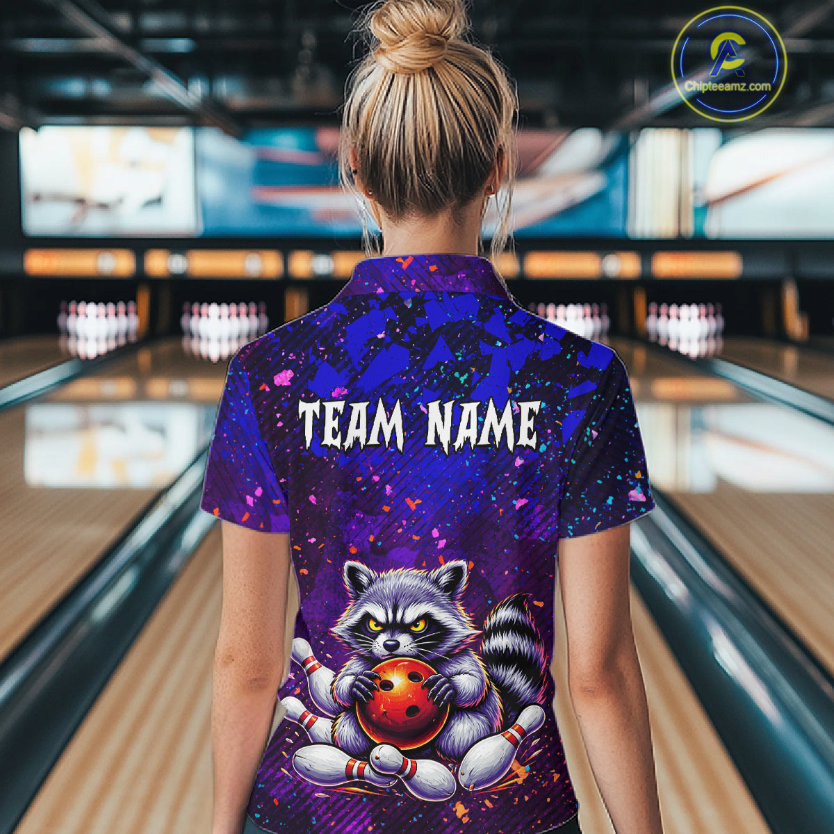Custom Funny Raccoon Bowling Jersey for Women Bowling Tournament Polo & 1/4 Zip Bowling Team Shirts HNT216