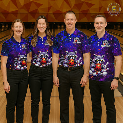 Custom Funny Raccoon Bowling Jersey for Women Bowling Tournament Polo & 1/4 Zip Bowling Team Shirts HNT216