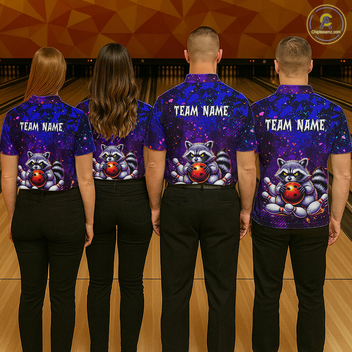 Custom Funny Raccoon Bowling Jersey for Women Bowling Tournament Polo & 1/4 Zip Bowling Team Shirts HNT216