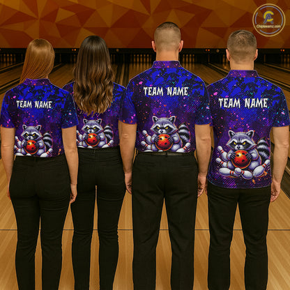 Custom Funny Raccoon Bowling Jersey for Women Bowling Tournament Polo & 1/4 Zip Bowling Team Shirts HNT216