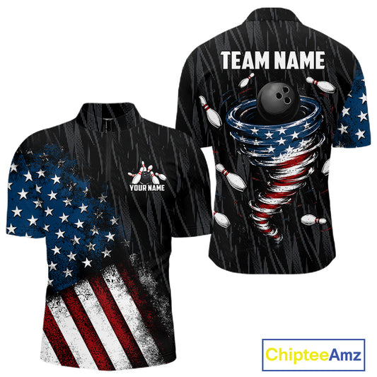 Custom Grunge US Flag Tornado Bowling Jersey for Men Bowling Team Shirts Polo & 1/4 Zip HNT487