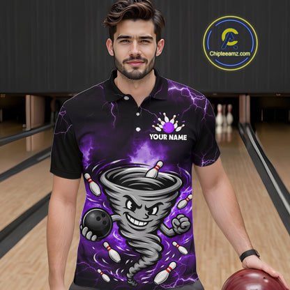 Custom Purple Thunder Lightning Tornado Bowling Jersey for Men Bowling Team Shirts Polo & 1/4 Zip HNT477