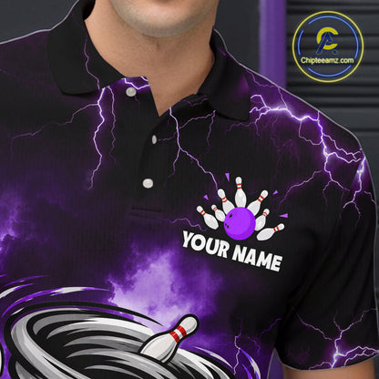 Custom Purple Thunder Lightning Tornado Bowling Jersey for Men Bowling Team Shirts Polo & 1/4 Zip HNT477