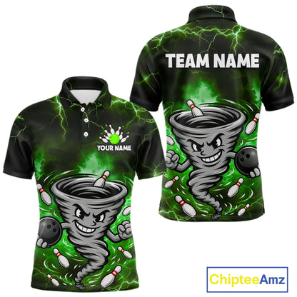Custom Green Thunder Lightning Tornado Bowling Jersey for Men Bowling Team Shirts Polo & 1/4 Zip HNT477