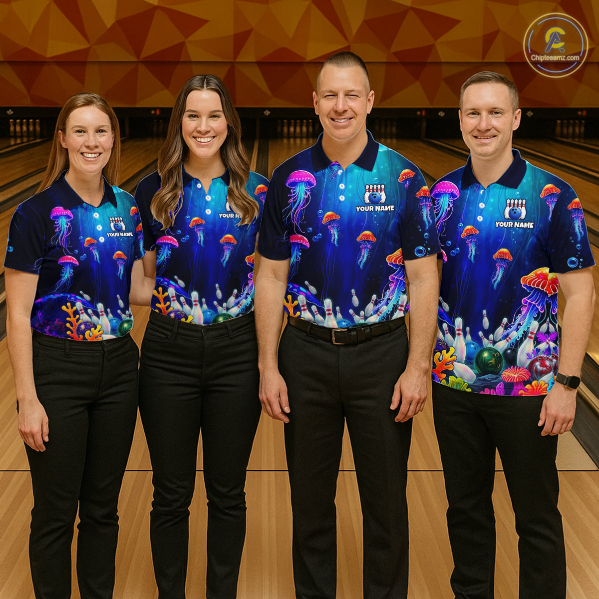 Custom Jellyfish Bowling Jersey for Women Ocean Theme Bowling Team Shirt Bowling League HNT272