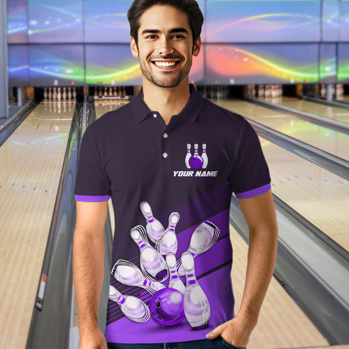Purple Bowling Jersey for Men Custom Bowling Team Shirts Bowling League Polo & 1/4 Zip HNT166