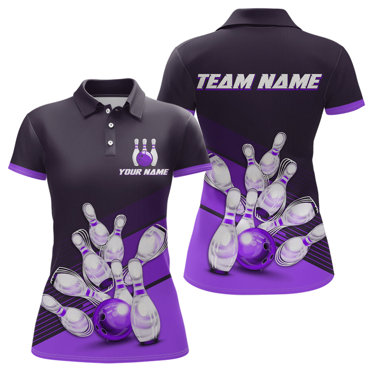 Purple Bowling Jersey for Women Custom Bowling Team Shirts Bowling League Polo & 1/4 Zip HNT166