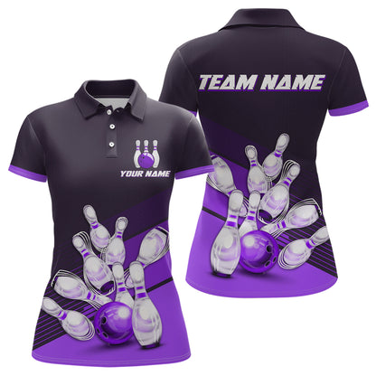 Purple Bowling Jersey for Women Custom Bowling Team Shirts Bowling League Polo & 1/4 Zip HNT166