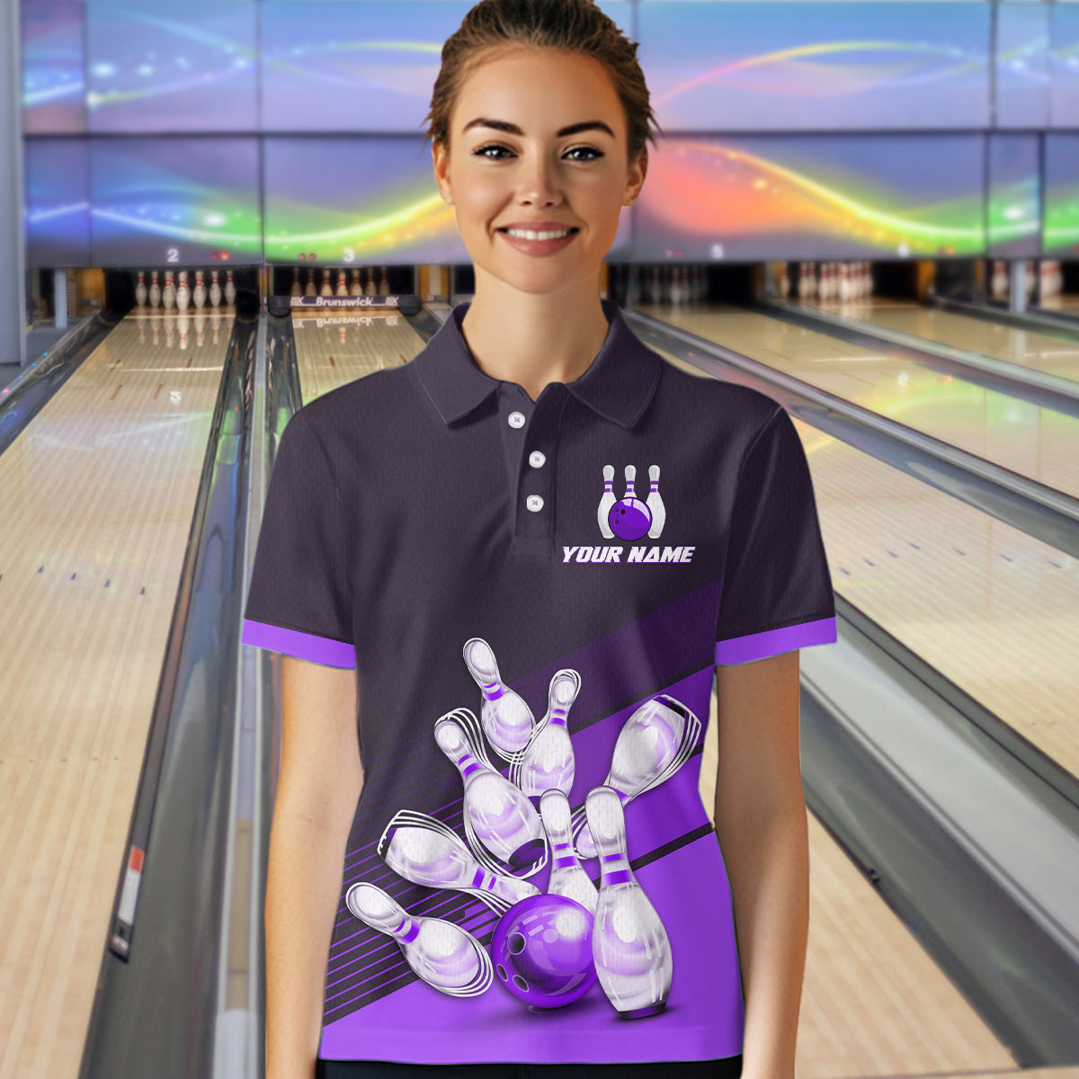 Purple Bowling Jersey for Women Custom Bowling Team Shirts Bowling League Polo & 1/4 Zip HNT166
