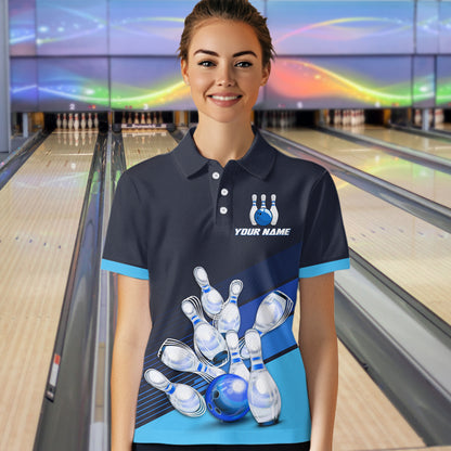 Blue Bowling Jersey for Women Custom Bowling Team Shirts Bowling League Polo & 1/4 Zip HNT166