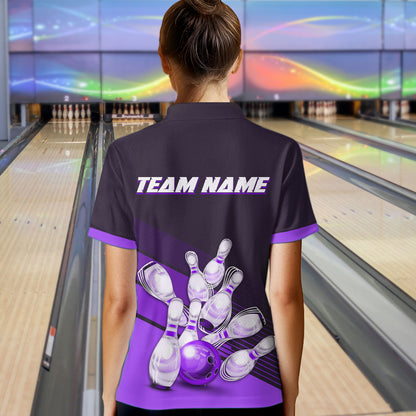 Purple Bowling Jersey for Women Custom Bowling Team Shirts Bowling League Polo & 1/4 Zip HNT166