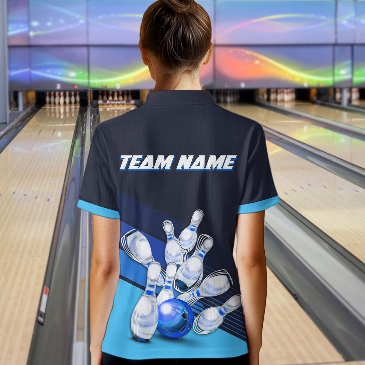 Blue Bowling Jersey for Women Custom Bowling Team Shirts Bowling League Polo & 1/4 Zip HNT166
