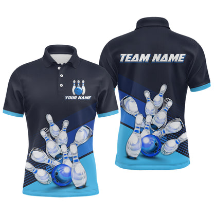 Blue Bowling Jersey for Men Custom Bowling Team Shirts Bowling League Polo & 1/4 Zip HNT166
