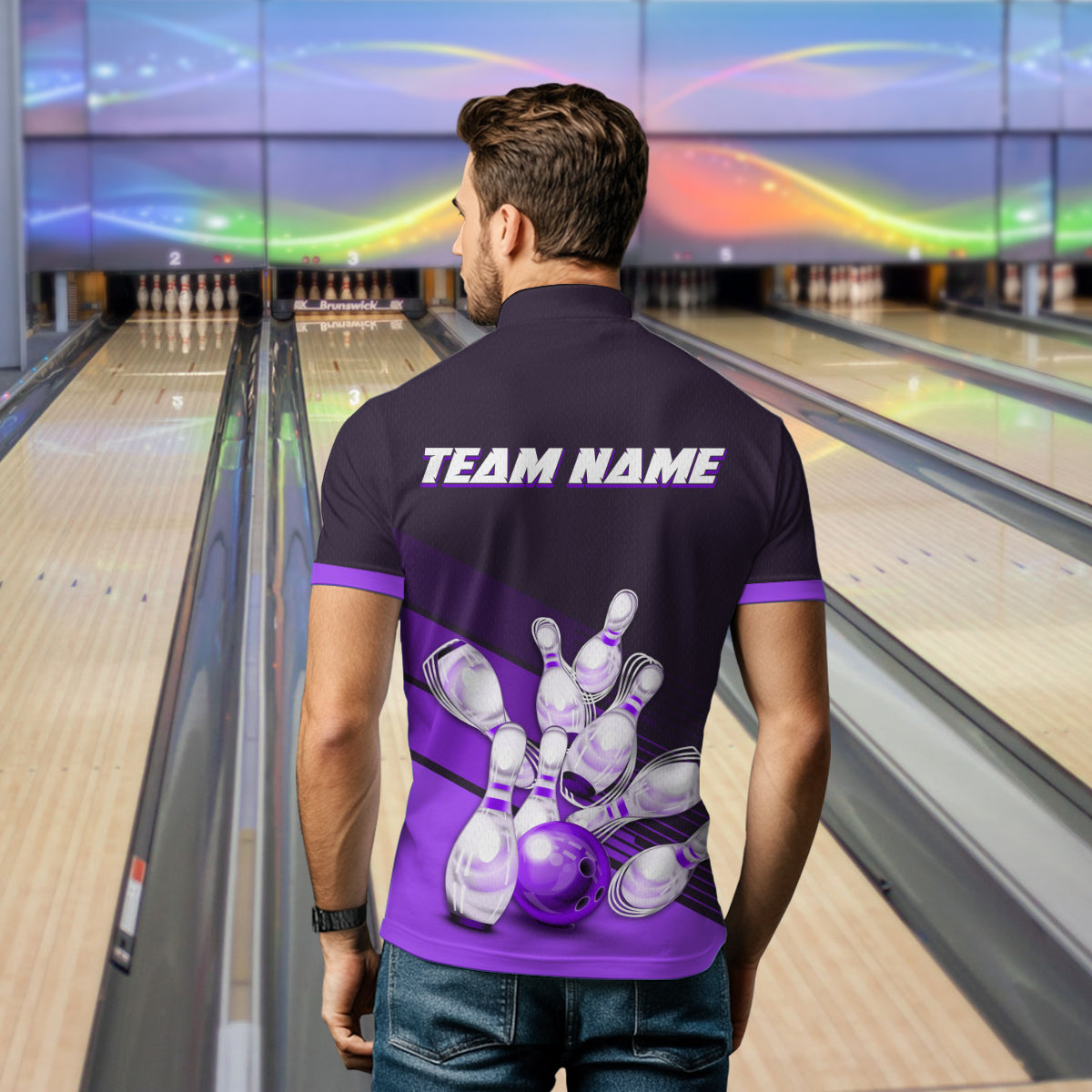 Purple Bowling Jersey for Men Custom Bowling Team Shirts Bowling League Polo & 1/4 Zip HNT166