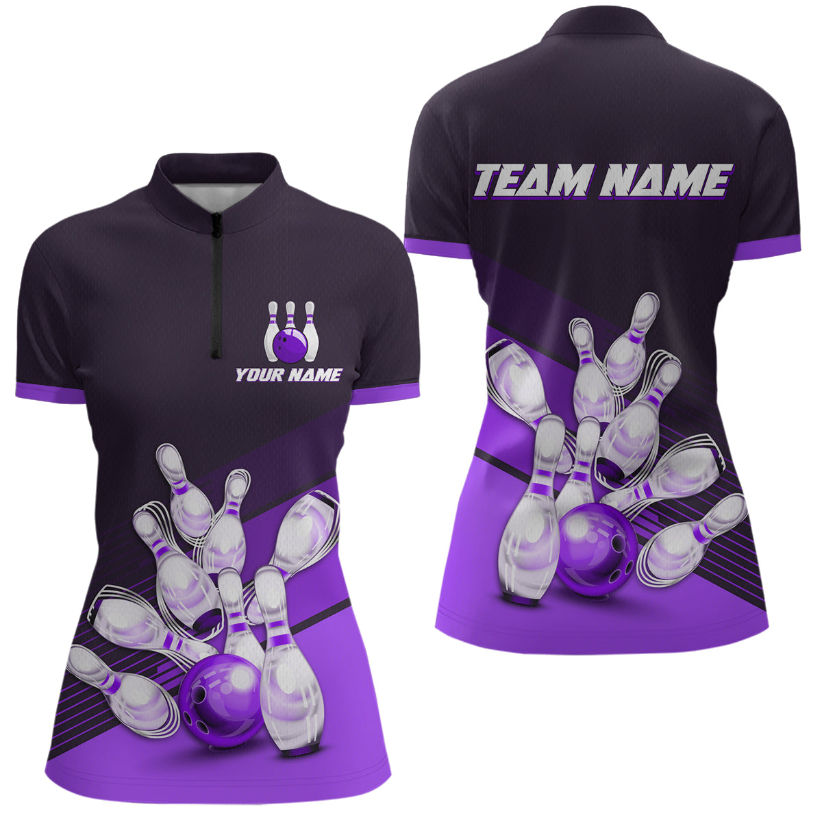 Purple Bowling Jersey for Women Custom Bowling Team Shirts Bowling League Polo & 1/4 Zip HNT166