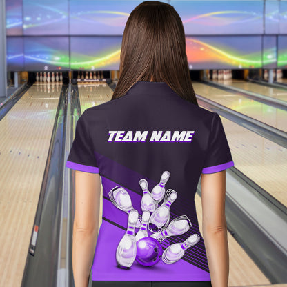 Purple Bowling Jersey for Women Custom Bowling Team Shirts Bowling League Polo & 1/4 Zip HNT166