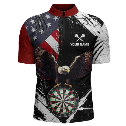 Custom US Flag Eagle Dart Shirt for Men Dartboard Shirt Dart Jerseys Gift for Team Polo &1/4 Zip NNT110