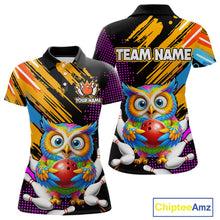 Load image into Gallery viewer, Custom Funny Colorful Owl Bowling Jersey for Women Bowling Uniform Polo &amp; 1/4 Zip Bowling Team Shirts HNT237