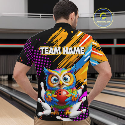 Custom Funny Colorful Owl Bowling Jersey for Men Bowling Uniform Polo & 1/4 Zip Bowling Team Shirts HNT237