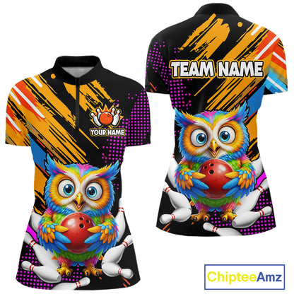 Custom Funny Colorful Owl Bowling Jersey for Women Bowling Uniform Polo & 1/4 Zip Bowling Team Shirts HNT237