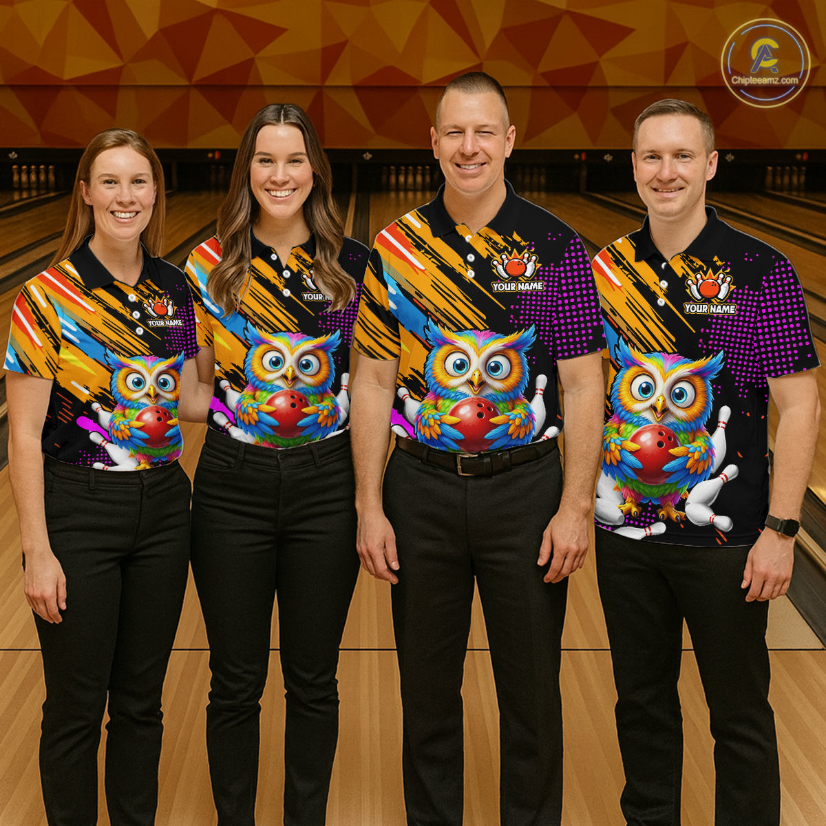 Custom Funny Colorful Owl Bowling Jersey for Women Bowling Uniform Polo & 1/4 Zip Bowling Team Shirts HNT237