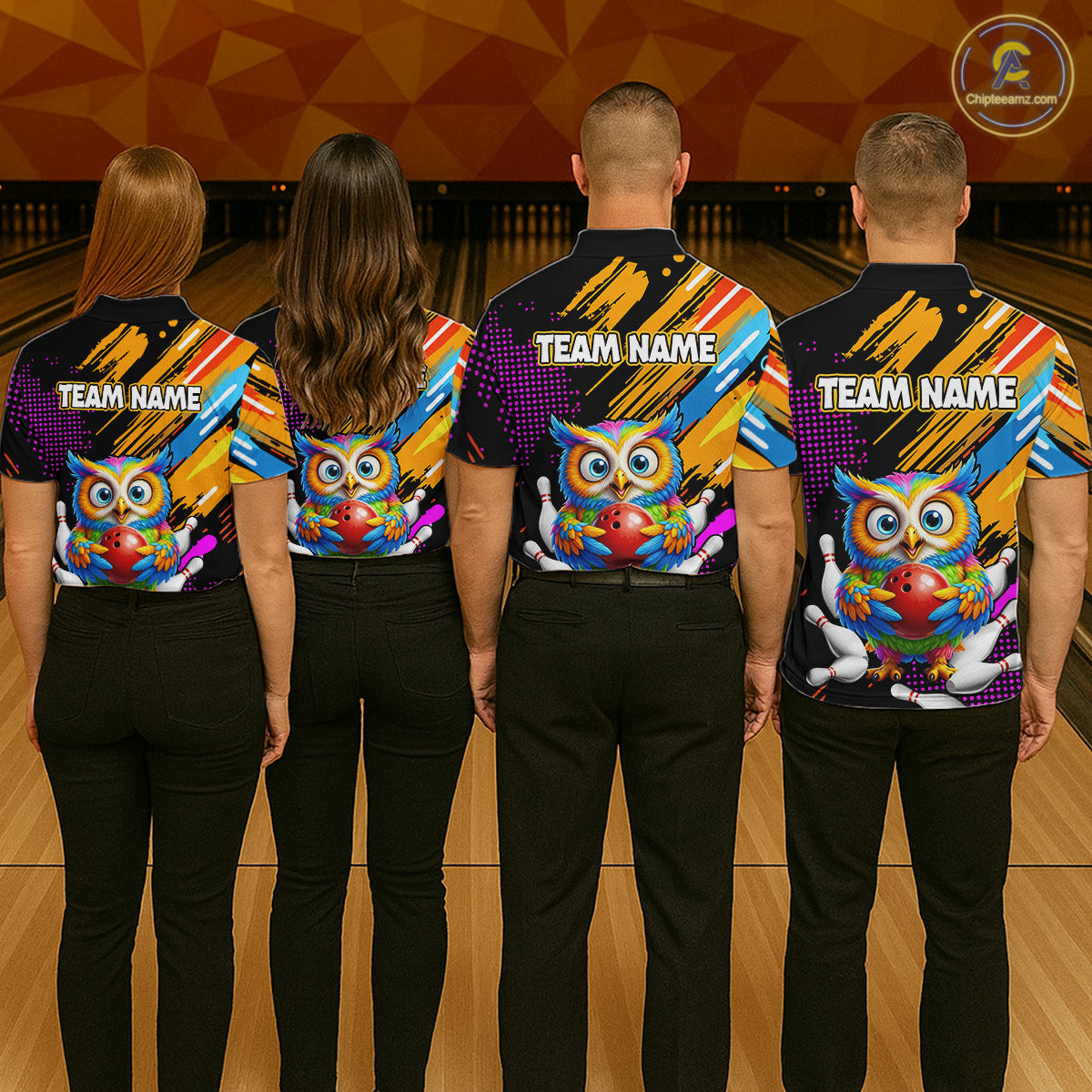 Custom Funny Colorful Owl Bowling Jersey for Women Bowling Uniform Polo & 1/4 Zip Bowling Team Shirts HNT237