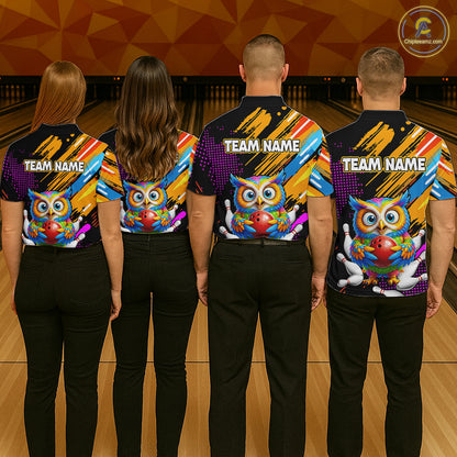 Custom Funny Colorful Owl Bowling Jersey for Women Bowling Uniform Polo & 1/4 Zip Bowling Team Shirts HNT237