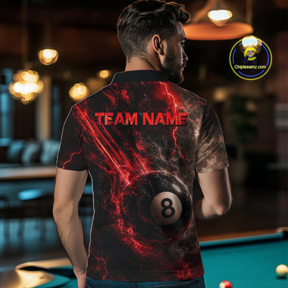 Custom Flaming Red Lightning 8 Ball Billiard Shirt for Men Billiard Team Jersey Billiard League NNT194