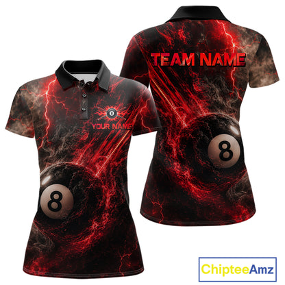 Custom Flaming Red Lightning 8 Ball Billiard Shirt for Women Billiard Team Jersey Billiard League NNT194