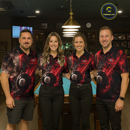 Custom Flaming Red Lightning 8 Ball Billiard Shirt for Men Billiard Team Jersey Billiard League NNT194