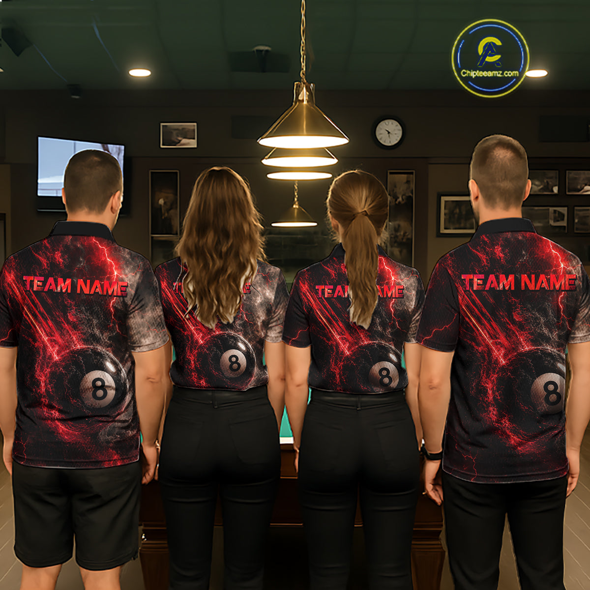 Custom Flaming Red Lightning 8 Ball Billiard Shirt for Men Billiard Team Jersey Billiard League NNT194