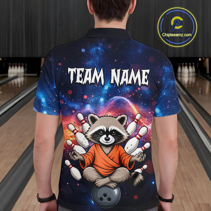 Custom Galaxy Funny Zen Raccoon Bowling Shirt for Men Bowling Team Shirts Bowling Outfit HNT313
