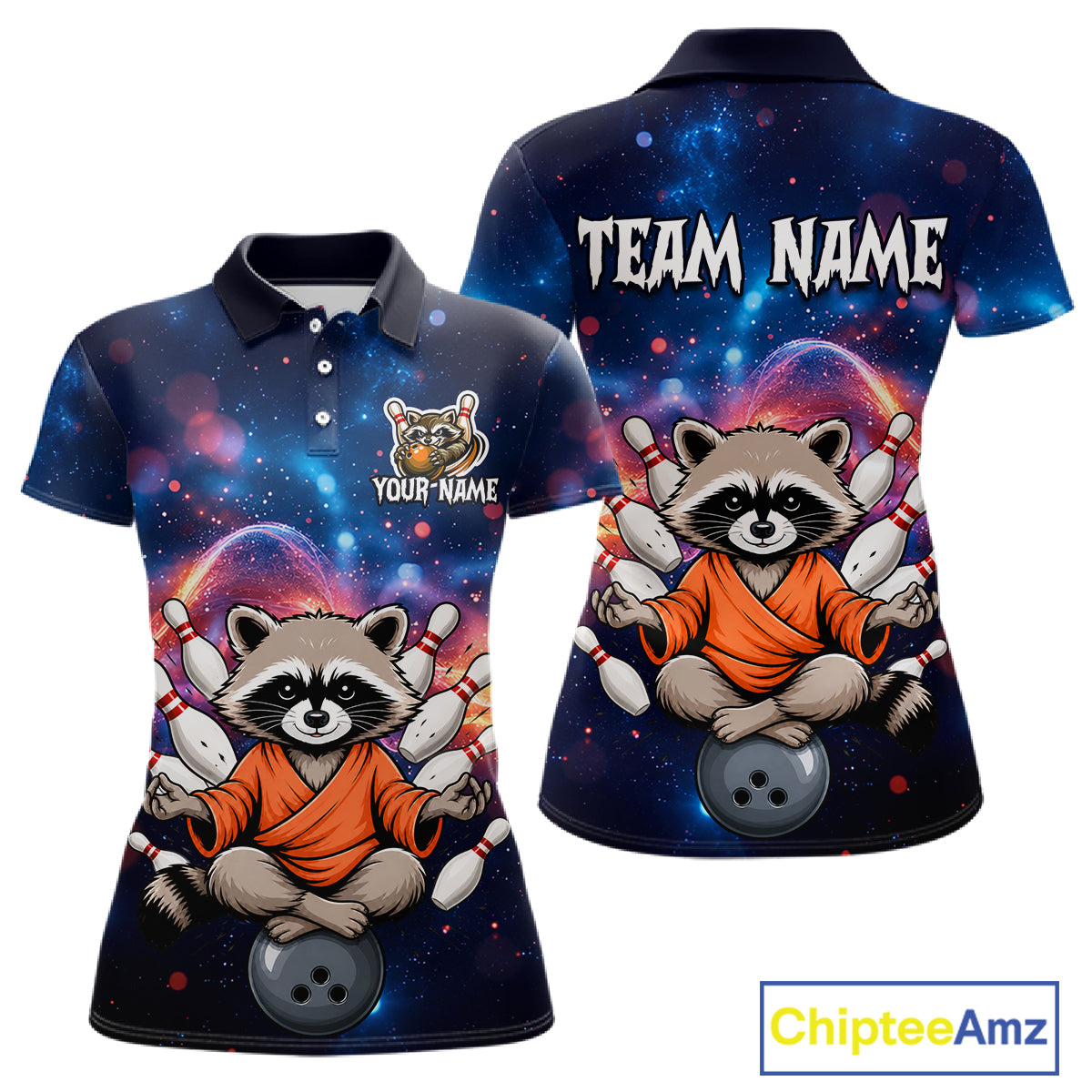 Custom Galaxy Funny Zen Raccoon Bowling Shirt for Women Bowling Team Shirts Bowling Outfit HNT313