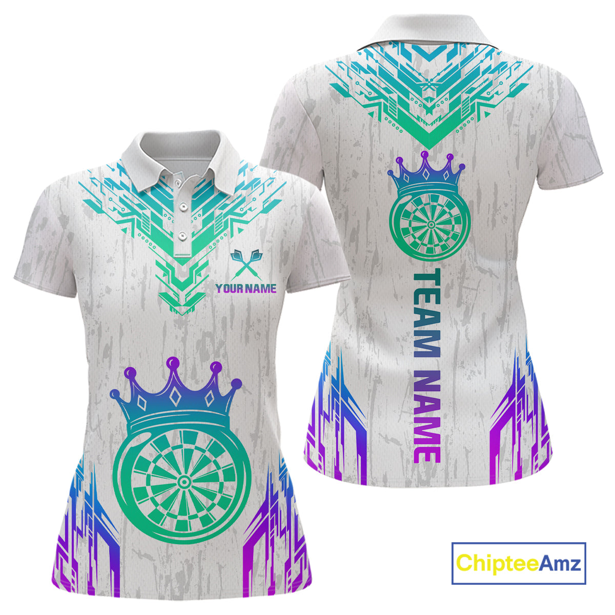 Custom Neon White Crown Dart Shirts for Women Darts Team Jerseys Dart League Polo & 1/4 Zip NNT140