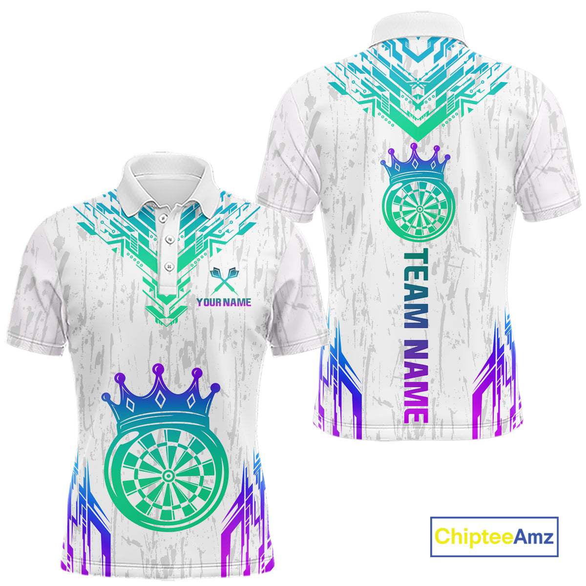 Custom Neon White Crown Dart Shirts for Men Darts Team Jerseys Dart League Polo & 1/4 Zip NNT140
