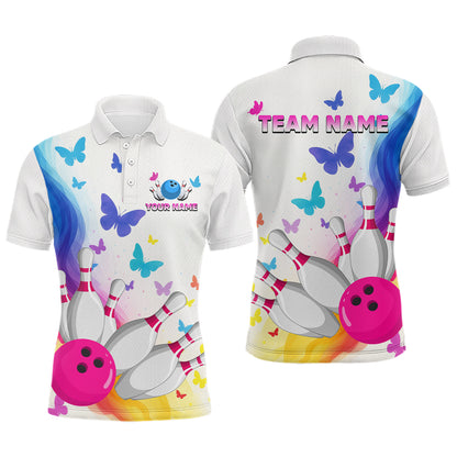 Custom Colorful Butterfly Bowling Jersey for Men Bowling Team Shirts Bowling League Polo & 1/4 Zip HNT173