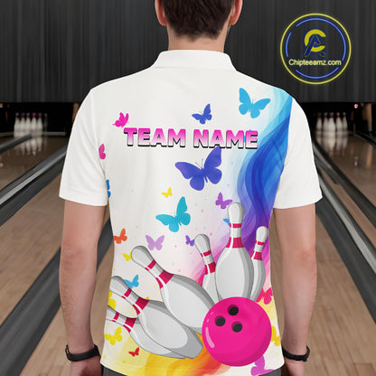 Custom Colorful Butterfly Bowling Jersey for Men Bowling Team Shirts Bowling League Polo & 1/4 Zip HNT173
